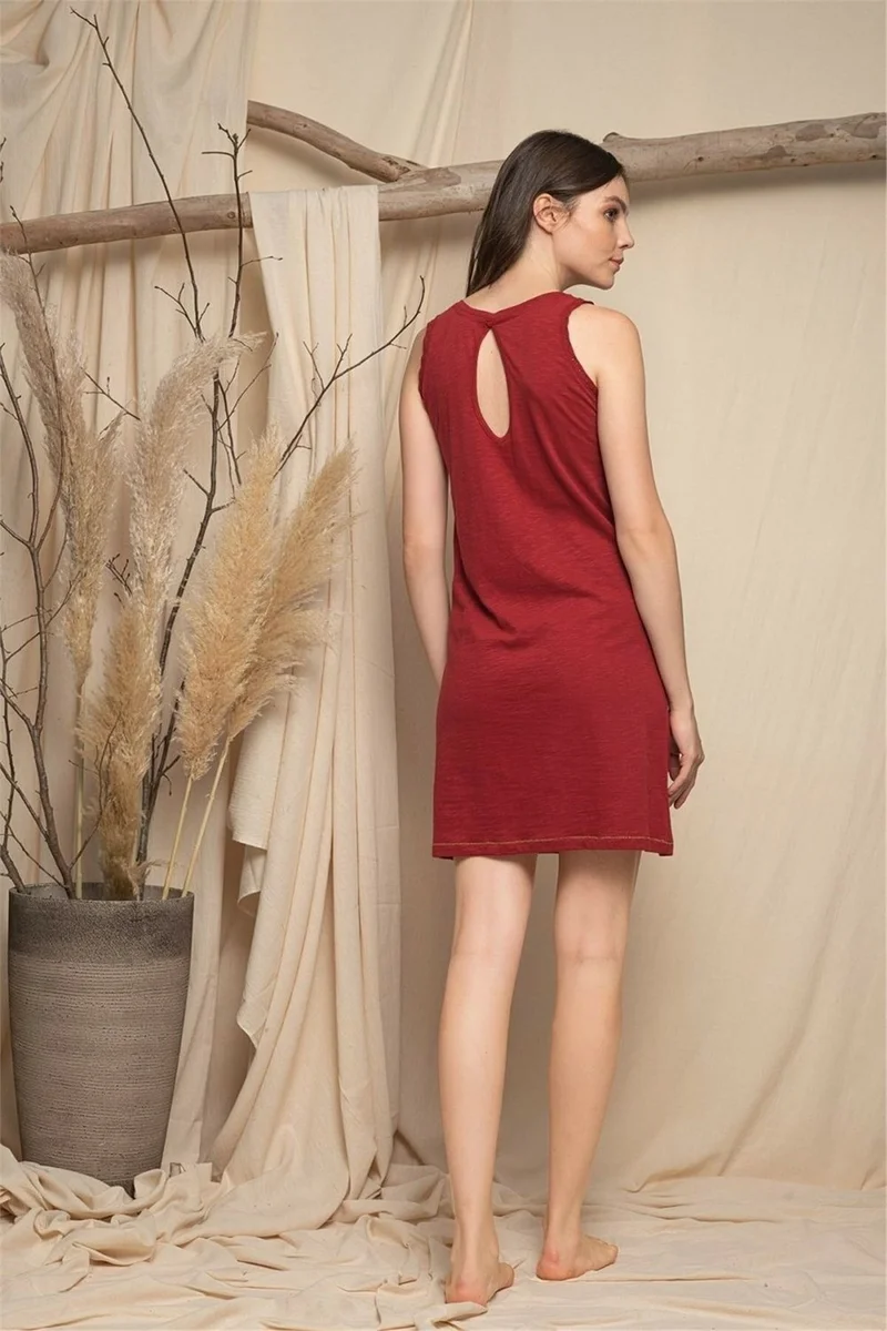 موناميسي 20110 100% Cotton Nightgown Dressing Suit-Burgundy