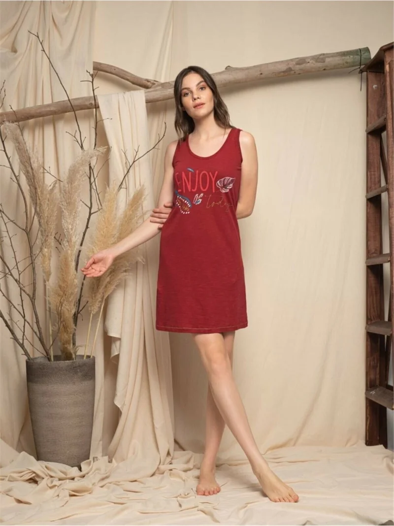 موناميسي 20110 100% Cotton Nightgown Dressing Suit-Burgundy