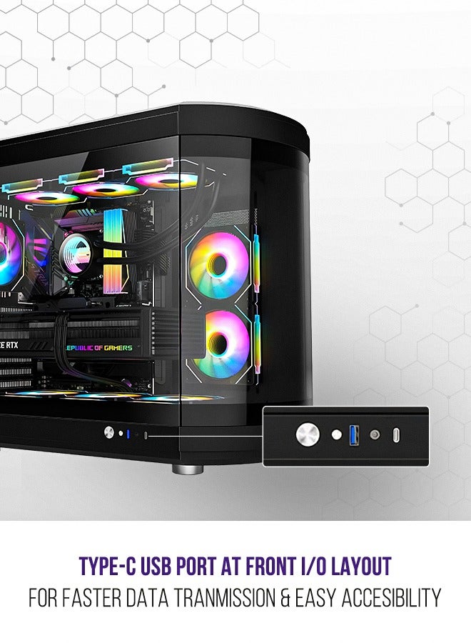 Vidrio Curved Tempered Glass ATX/M-ATX/Mini-ITX Gaming PC Case, 6 ARGB PWM Fans Pre-Installed, Type-C USB Port, 360mm Radiator Support, Excellent Airflow - Image 5