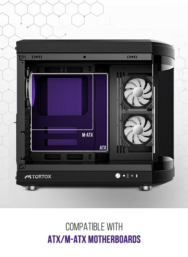 Vidrio Curved Tempered Glass ATX/M-ATX/Mini-ITX Gaming PC Case, 6 ARGB PWM Fans Pre-Installed, Type-C USB Port, 360mm Radiator Support, Excellent Airflow - Image 4