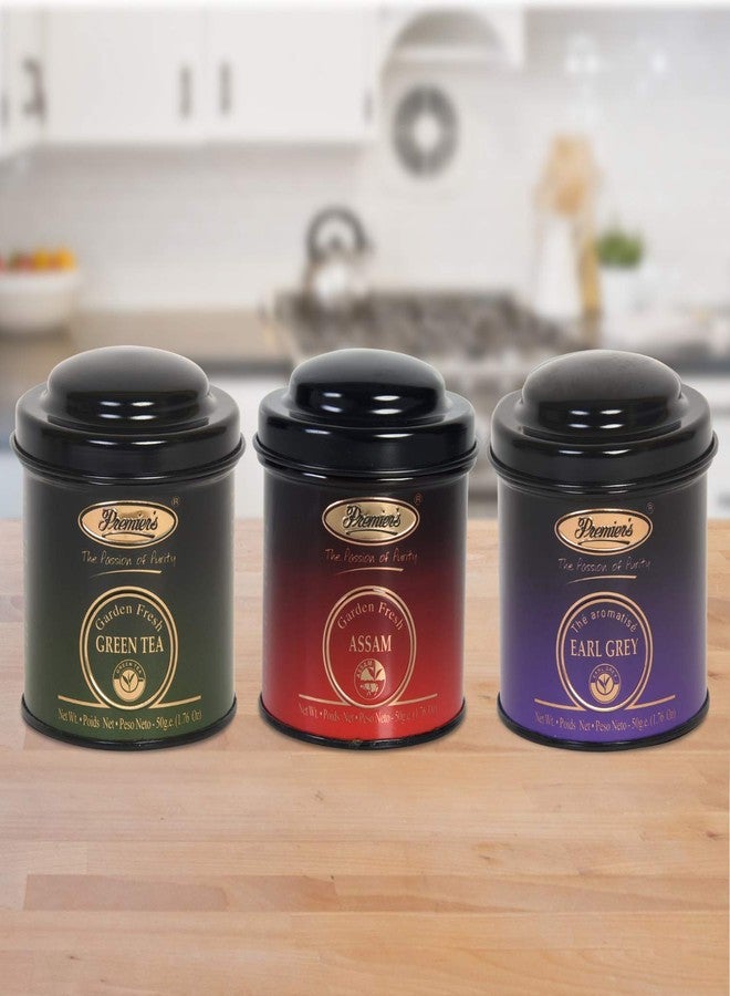 Premiers 3-in1 Tea Gift Set | 75 Cups | 150 Grams | Elegant Domed Metal Caddy | Darjeeling Green Tea + Assam Tea + Earl Grey Tea | PMP Series - Image 5