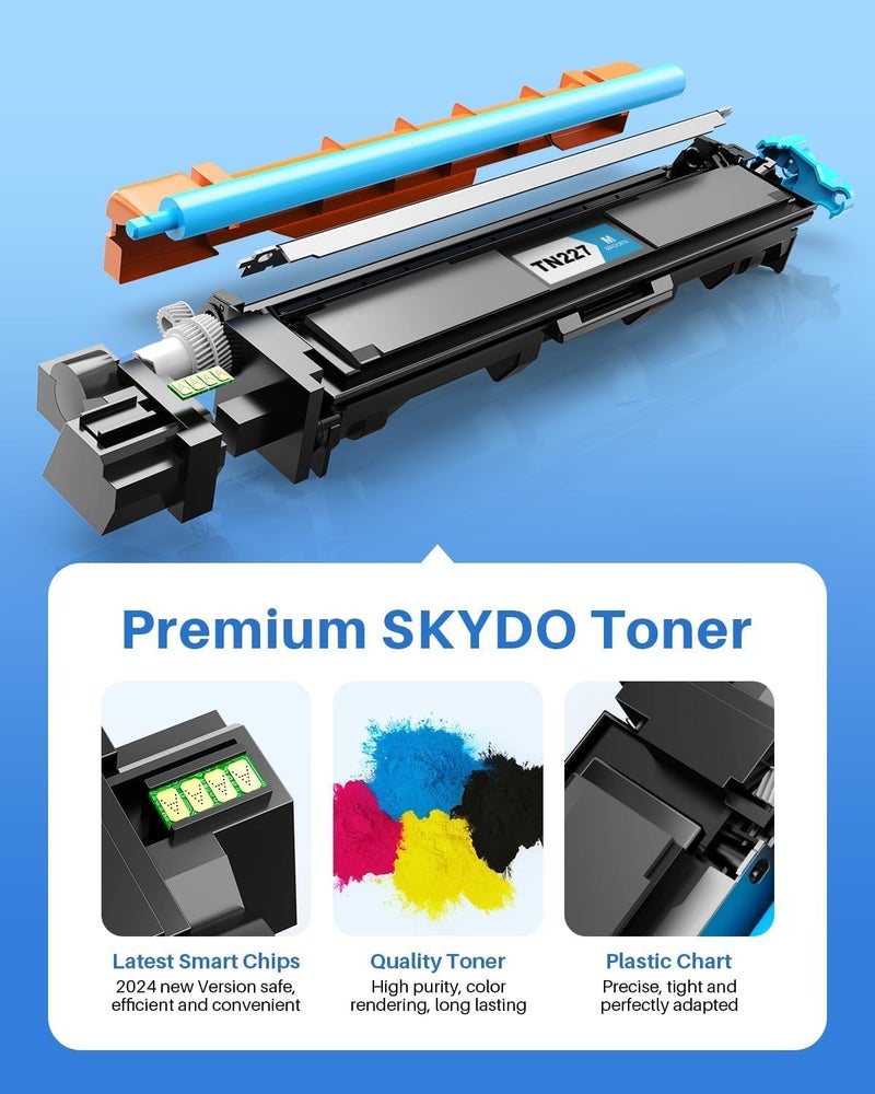 Skydo TN227 TN227BK/C/M/Y High Yield Toner Cartridge 4 Pack Compatible for Brother TN 227 TN223 TN-227 TN-223BK/C/M/Y Work for HL-L3270CDW MFC-L3770CDW MFC-L3710CDW HL-L3290CDW HL-L3210CW Printer (4 Pack ) - Image 3