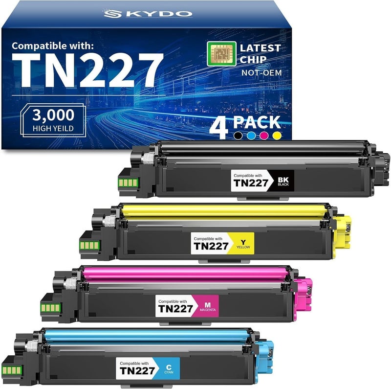 Skydo TN227 TN227BK/C/M/Y High Yield Toner Cartridge 4 Pack Compatible for Brother TN 227 TN223 TN-227 TN-223BK/C/M/Y Work for HL-L3270CDW MFC-L3770CDW MFC-L3710CDW HL-L3290CDW HL-L3210CW Printer (4 Pack ) - Image 1