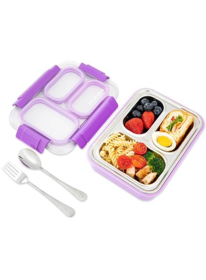 Eazy Kids صندوق غداء مخصص للأطفال من إيزى كيدز ستانلس ستيل 710 مل، صندوق بنتو ثلاثي الأقسام مقاوم للتسرب للأطفال - بنفسجي - Image 3