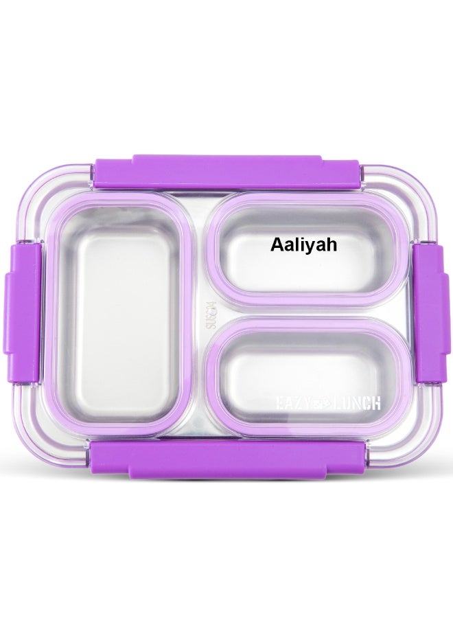 Eazy Kids صندوق غداء مخصص للأطفال من إيزى كيدز ستانلس ستيل 710 مل، صندوق بنتو ثلاثي الأقسام مقاوم للتسرب للأطفال - بنفسجي - Image 1