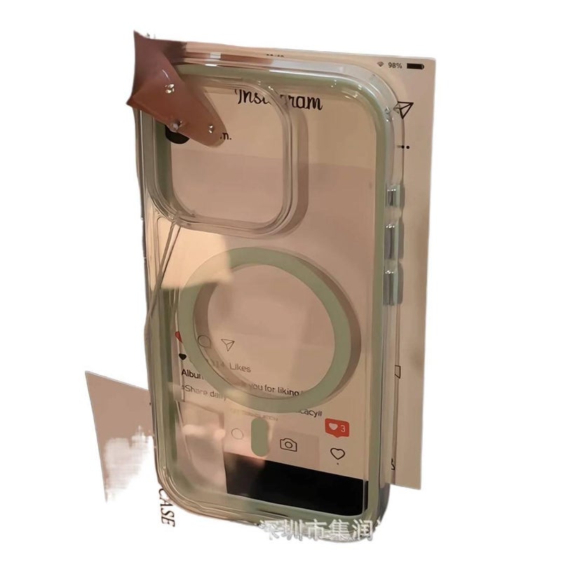 غطاء MagSafe بملمس جلد لـ iPhone 13 مع مقاوم للصدمات وحماية من السقوط مع مقاوم للصدمات مع مغناطيس قوي مع وسادة هوائية مزدوجة باللون برتقالي مغناطيسي - Image 3