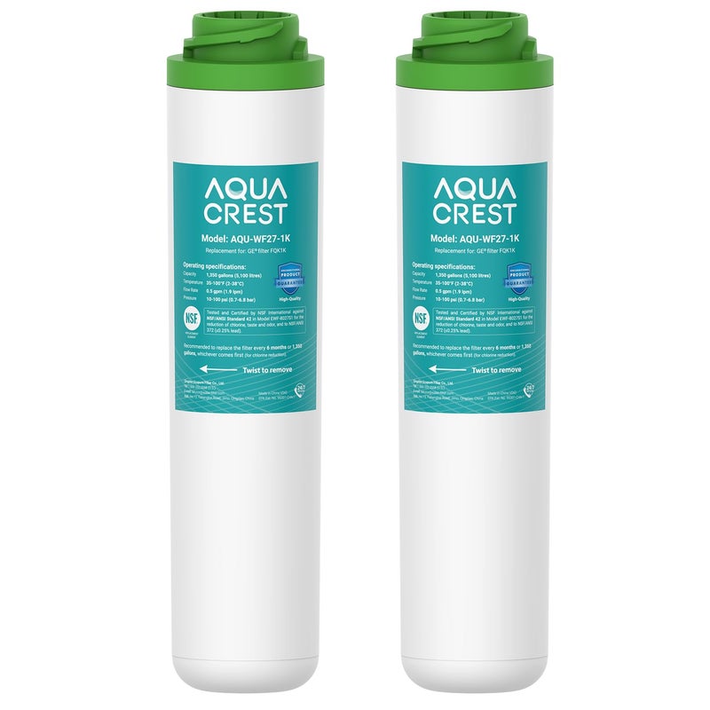 فلتر مياه تحت الحوض AQUA CREST FQK1K معتمد من NSFANSI 42 372 سعة 1350 جالون بديل لـ GE FQK1K FQK2J GXK185K و GX1S50R عبوة من 2