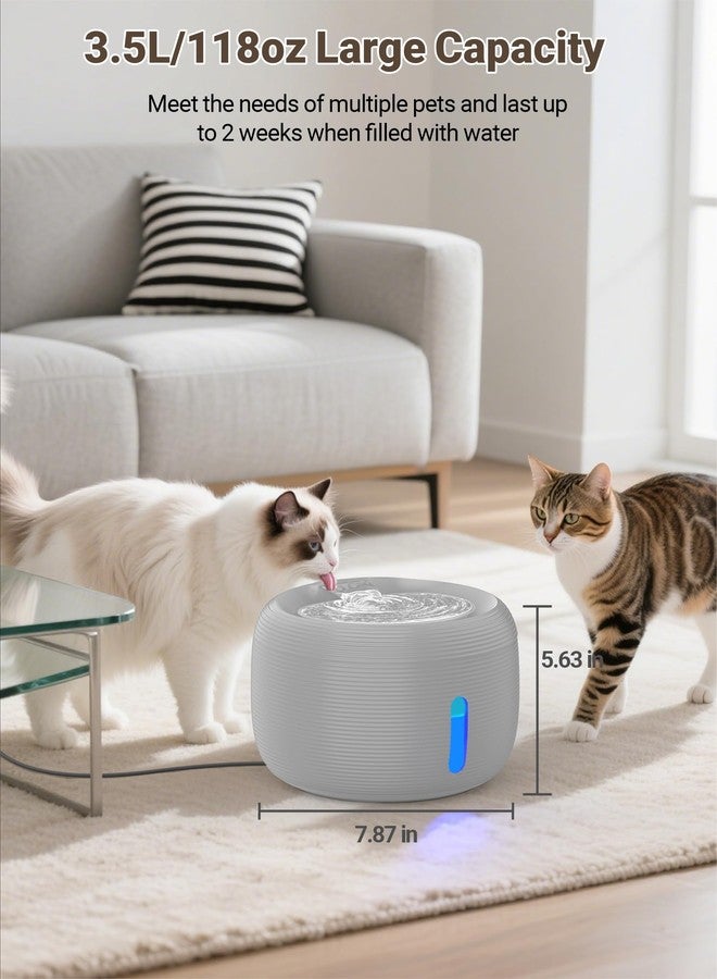 نافورة مياه للقطط من سيبايز بسعة 3.5 لتر/118 أونصة، نافورة مياه أوتوماتيكية هادئة للحيوانات الأليفة للقطط، نافورة شرب داخلية للقطط، موزع وعاء مياه للكلاب مع ضوء LED ونافذة لمستوى الماء (FS77، رمادي) - Image 2