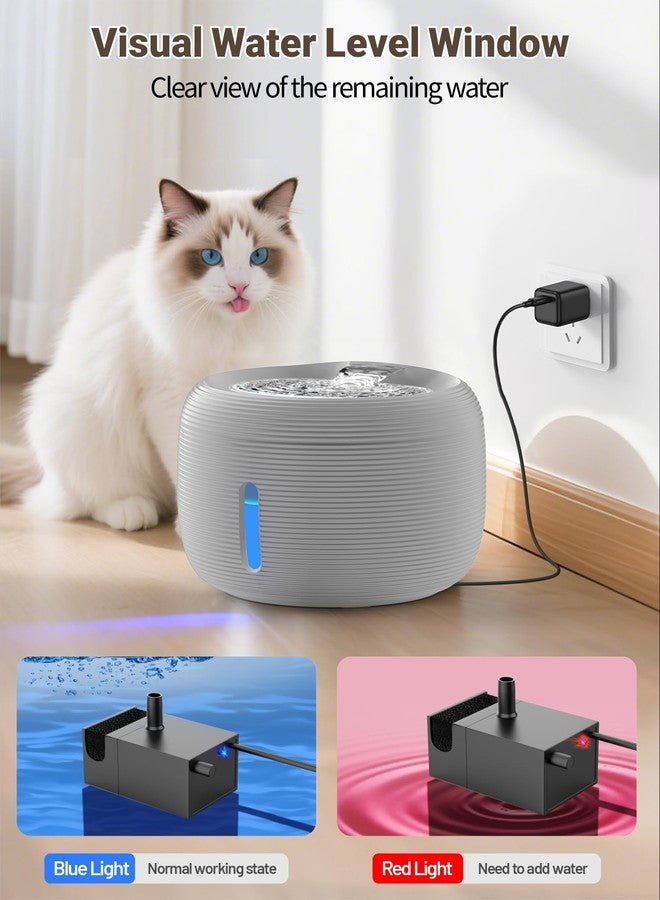 نافورة مياه للقطط من سيبايز بسعة 3.5 لتر/118 أونصة، نافورة مياه أوتوماتيكية هادئة للحيوانات الأليفة للقطط، نافورة شرب داخلية للقطط، موزع وعاء مياه للكلاب مع ضوء LED ونافذة لمستوى الماء (FS77، رمادي) - Image 5