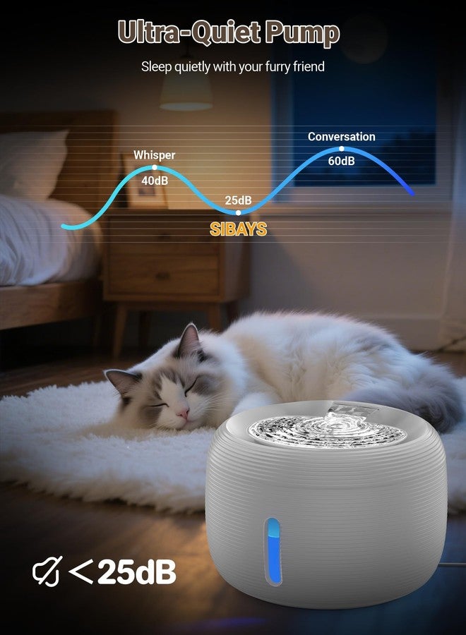 نافورة مياه للقطط من سيبايز بسعة 3.5 لتر/118 أونصة، نافورة مياه أوتوماتيكية هادئة للحيوانات الأليفة للقطط، نافورة شرب داخلية للقطط، موزع وعاء مياه للكلاب مع ضوء LED ونافذة لمستوى الماء (FS77، رمادي) - Image 3