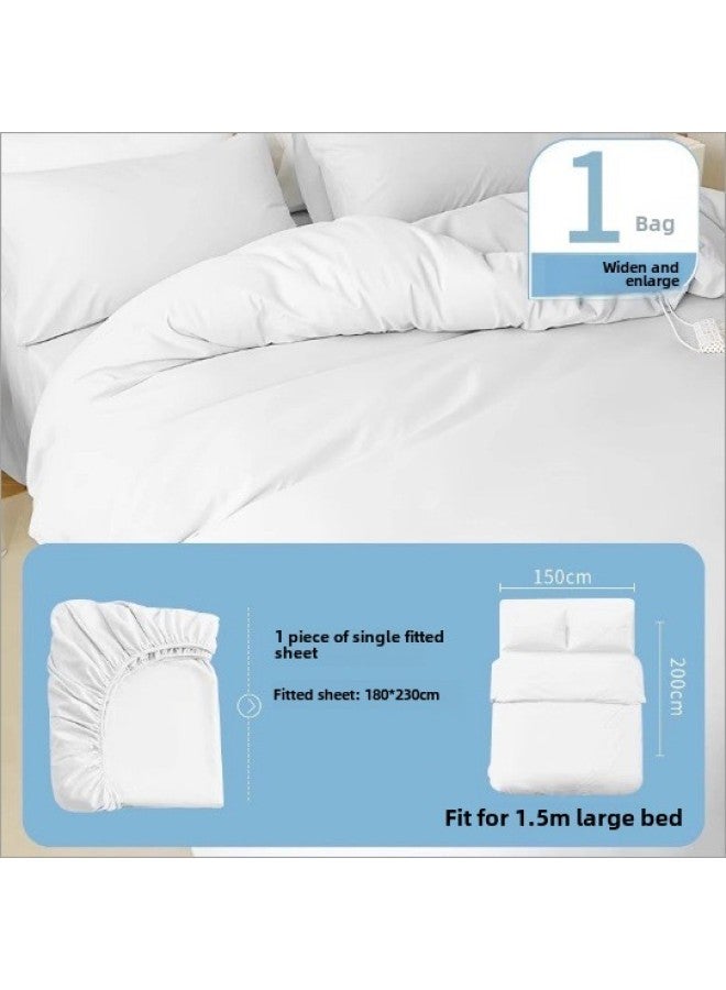 Disposable Bed Sheet Quilt Cover Pillowcase Bed Hat Double Four-piece Set Travel Hotel Dirty-separated Sterilized Non-washable Bedding-Color:White-Specifications:Single Fitted Sheet (single Bed)  - Image 1