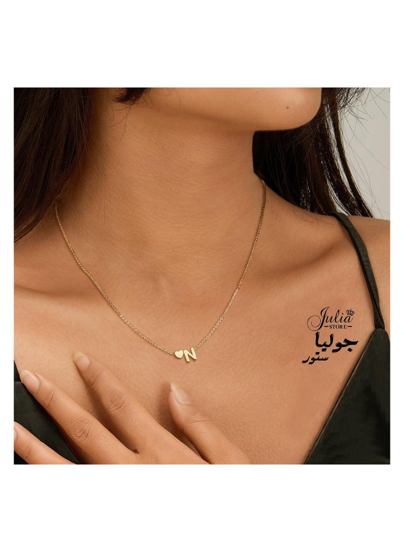 Julia Store Dainty Initial Necklaces for Women 18K Gold Plated Heart Letter N Necklace Personalized Initial Heart Pendant Necklace Tiny Letter Name Necklaces Gift for Teen Girls - Image 1