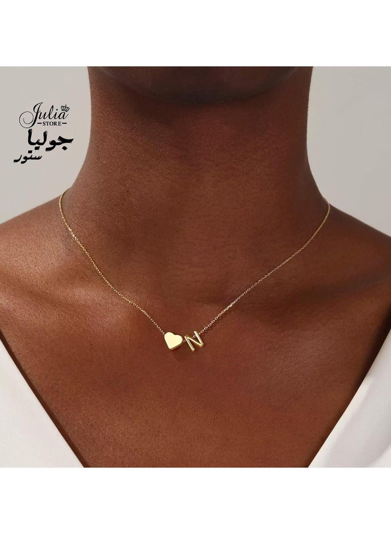 Julia Store Dainty Initial Necklaces for Women 18K Gold Plated Heart Letter N Necklace Personalized Initial Heart Pendant Necklace Tiny Letter Name Necklaces Gift for Teen Girls - Image 3
