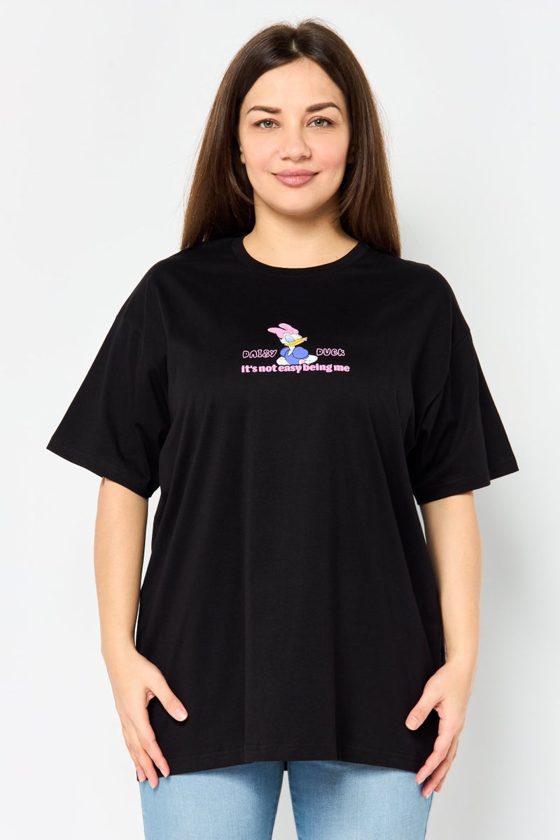 Disney Women Crew Neck Short Sleeve Mickey And Friends T-Shirt, Black - Image 1