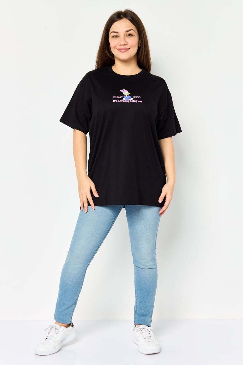 Disney Women Crew Neck Short Sleeve Mickey And Friends T-Shirt, Black - Image 3