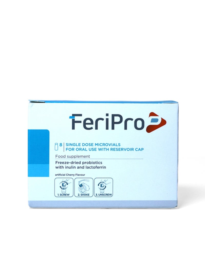 PharmaLine FeriPro - combination of probiotics, prebiotics, lactoferrin - ultimate gut health Support and immunity - 8 single dose microvials - Image 1