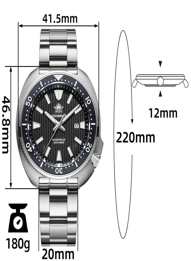 ADDIESDIVE Thin 12 MM Dive Watches for Men Sapphire Crystal Waterproof 200 M Date Display Ceramic Bezel Quartz Analog Diver Watch, AD2507 black - Image 2