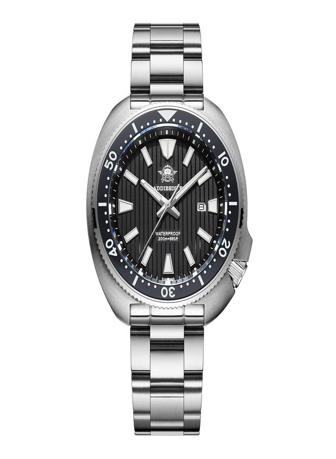 ADDIESDIVE Thin 12 MM Dive Watches for Men Sapphire Crystal Waterproof 200 M Date Display Ceramic Bezel Quartz Analog Diver Watch, AD2507 black - Image 1