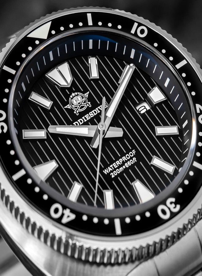 ADDIESDIVE Thin 12 MM Dive Watches for Men Sapphire Crystal Waterproof 200 M Date Display Ceramic Bezel Quartz Analog Diver Watch, AD2507 black - Image 4