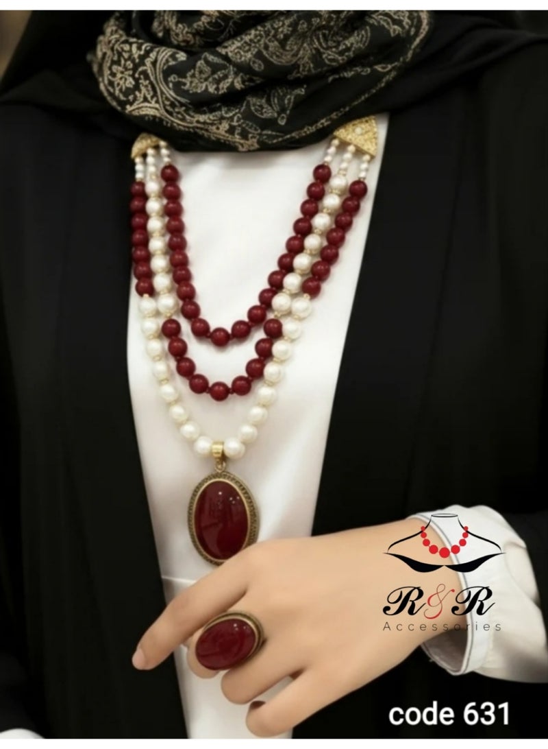 Women's set made of manufactured coral, Mallorca and copper