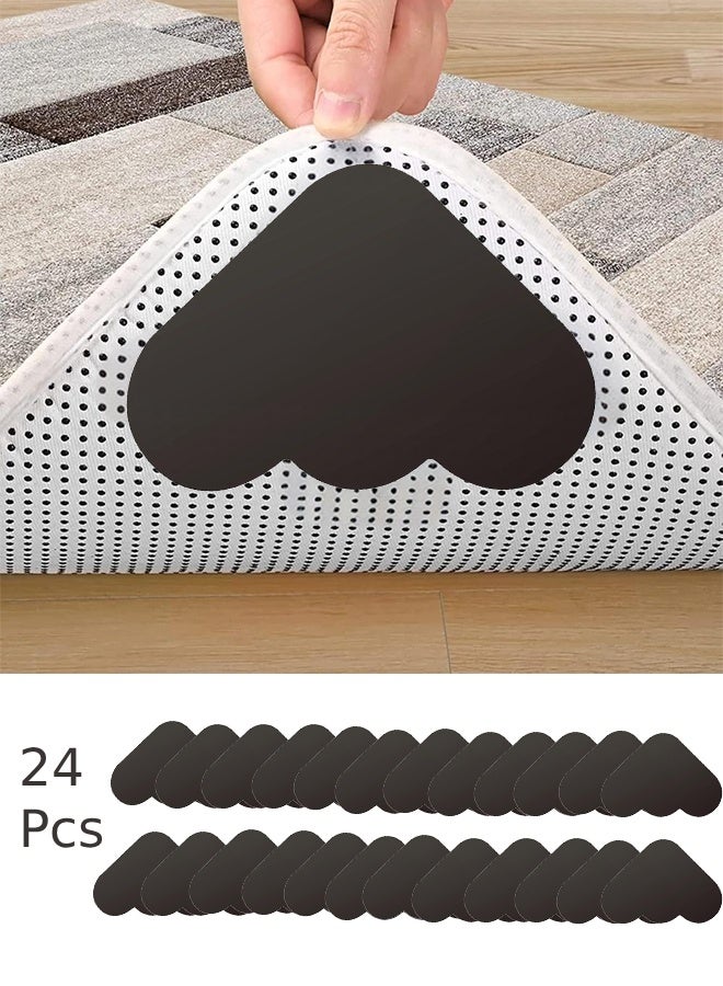 Farahom 24 Pcs Rug Pad Gripper, Non-Slip Rug Tape for Hardwood Floors and Tiles, Reusable Washable Carpet Tape for Area Rugs, Double-Sided Adhesive Rug Stickers Keep Corners Flat, Black - Image 1