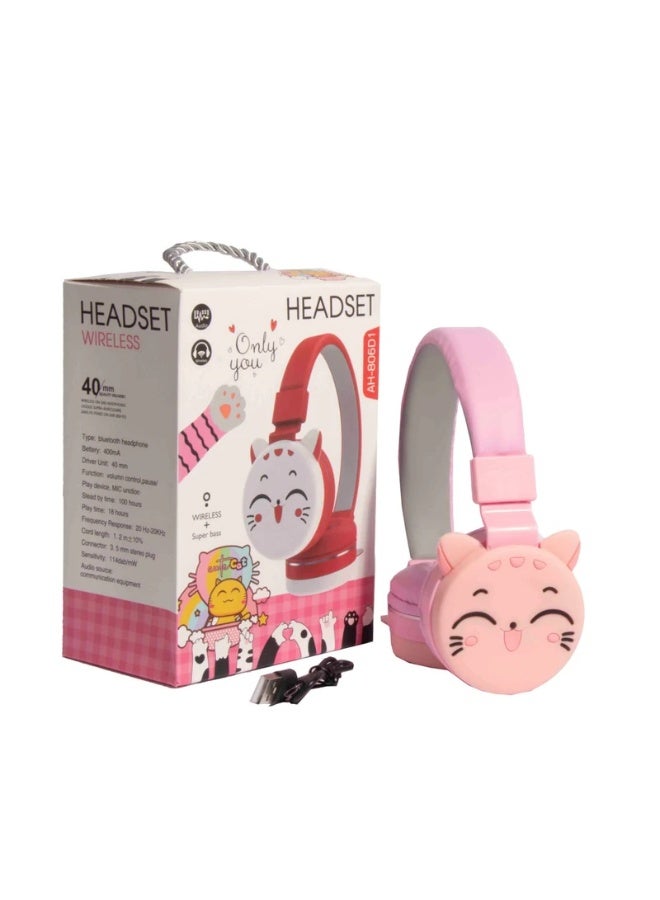 Wireless Kids Headphones 【Kids Headphones】Cute Cartoon Design 【Bluetooth Kids Headphones】Comfortable and lightweight pink Bluetooth headphones with MP3 and FM support - Image 1