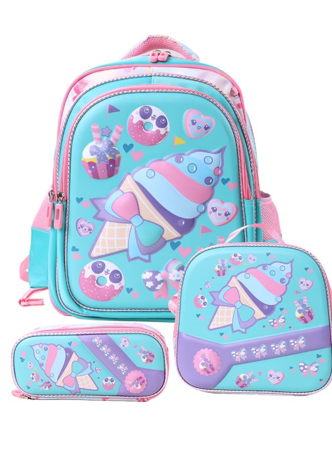 Riolio Girls Backpack, Kids School Bag, Elementary School Backpack, 3-in-1 Set with Lunch Bag and Pencil Case  - Image 1