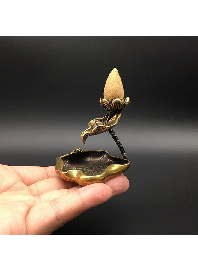 erorex Lotus Backflow Incense Holder Incense Burner Incense Stick Holder Incense Holder Vintage Brass Lotus Ideal For Aromatherapy Meditation Yoga Aromatherapy Ornament Home Office Decor  - Image 1
