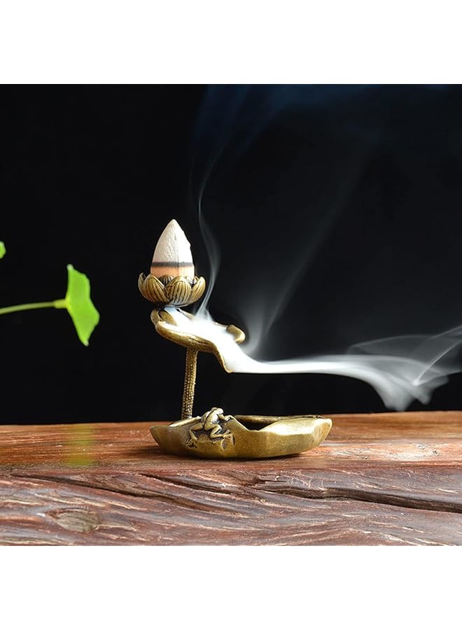 erorex Lotus Backflow Incense Holder Incense Burner Incense Stick Holder Incense Holder Vintage Brass Lotus Ideal For Aromatherapy Meditation Yoga Aromatherapy Ornament Home Office Decor  - Image 2