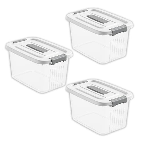 KREPS® Plastic Storage Bins With Latching Lids Stackable Containers, Large Storage Box For Bedroom, Basement, Classroom, Camping, Office (TRANSPARENT, LARGE - 14.5 X 10.5 X 8.2 INCH, PACK OF - 3) - Image 1