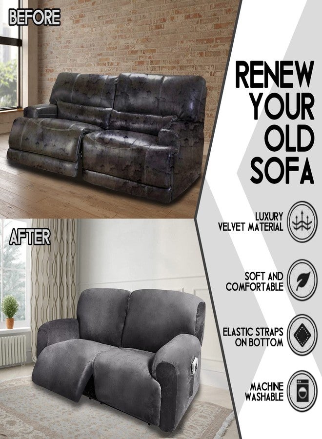 ULTICOR Extra Wide 75-100" 2 Seater Reclining Sofa Slipcover, Velvet Stretch 6-Piece, Soft Washable (Dark Grey) - Image 4