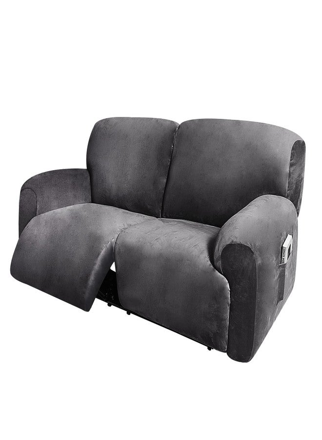 ULTICOR Extra Wide 75-100" 2 Seater Reclining Sofa Slipcover, Velvet Stretch 6-Piece, Soft Washable (Dark Grey) - Image 1