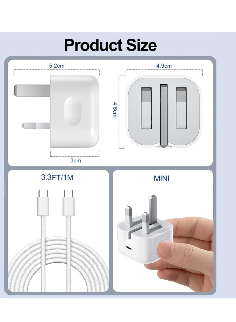 Fast Charger Compatible with iPhone 16/ iPhone 16 Pro/16 Pro Max/iPhone 15, 20W USB C To USB C Fast Charger for iPad Pro 12.9/11 inch, iPad Air 5th/4th, iPad 10th, iPad Mini 6, PD Wall Charger with 6.6ft USB C to C Charging Cable  - Image 5