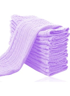 Cute Castle Cute Castle 12 Pack Muslin Burp Cloths for Baby - Ultra-Soft 100% Cotton Baby Washcloths - Large 20'' by 10'' Super Absorbent Milk Spit Up Rags - Burpy Cloths for Unisex, Boy, Girl - Purple  - Image 1