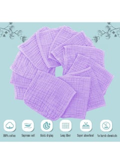 Cute Castle Cute Castle 12 Pack Muslin Burp Cloths for Baby - Ultra-Soft 100% Cotton Baby Washcloths - Large 20'' by 10'' Super Absorbent Milk Spit Up Rags - Burpy Cloths for Unisex, Boy, Girl - Purple  - Image 2