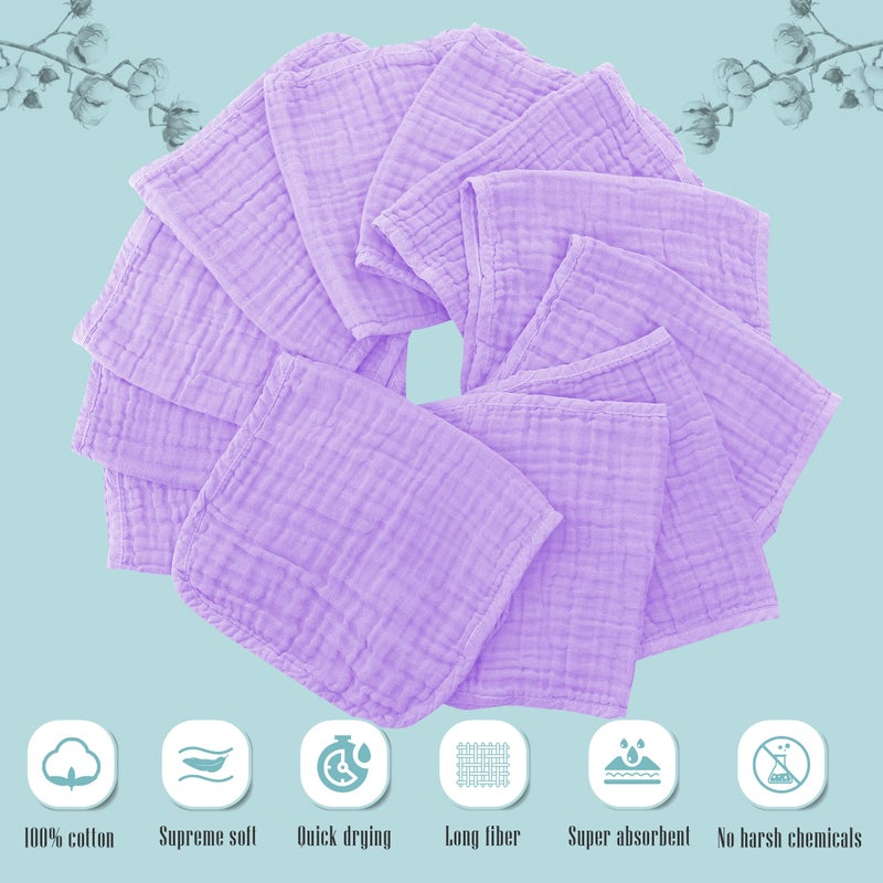Cute Castle 12 Pack Muslin Burp Cloths for Baby - Ultra-Soft 100% Cotton Baby Washcloths - Large 20'' by 10'' Super Absorbent Milk Spit Up Rags - Burpy Cloths for Unisex, Boy, Girl - Purple - Image 2