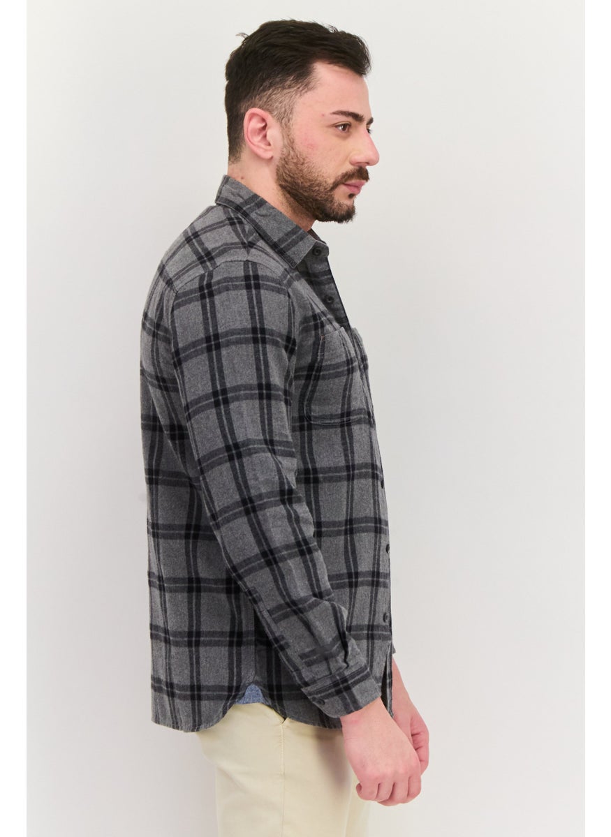 TRUE GRIT - Men Regular Fit Plaid Long Sleeves Casual Shirt, Grey - Image 1