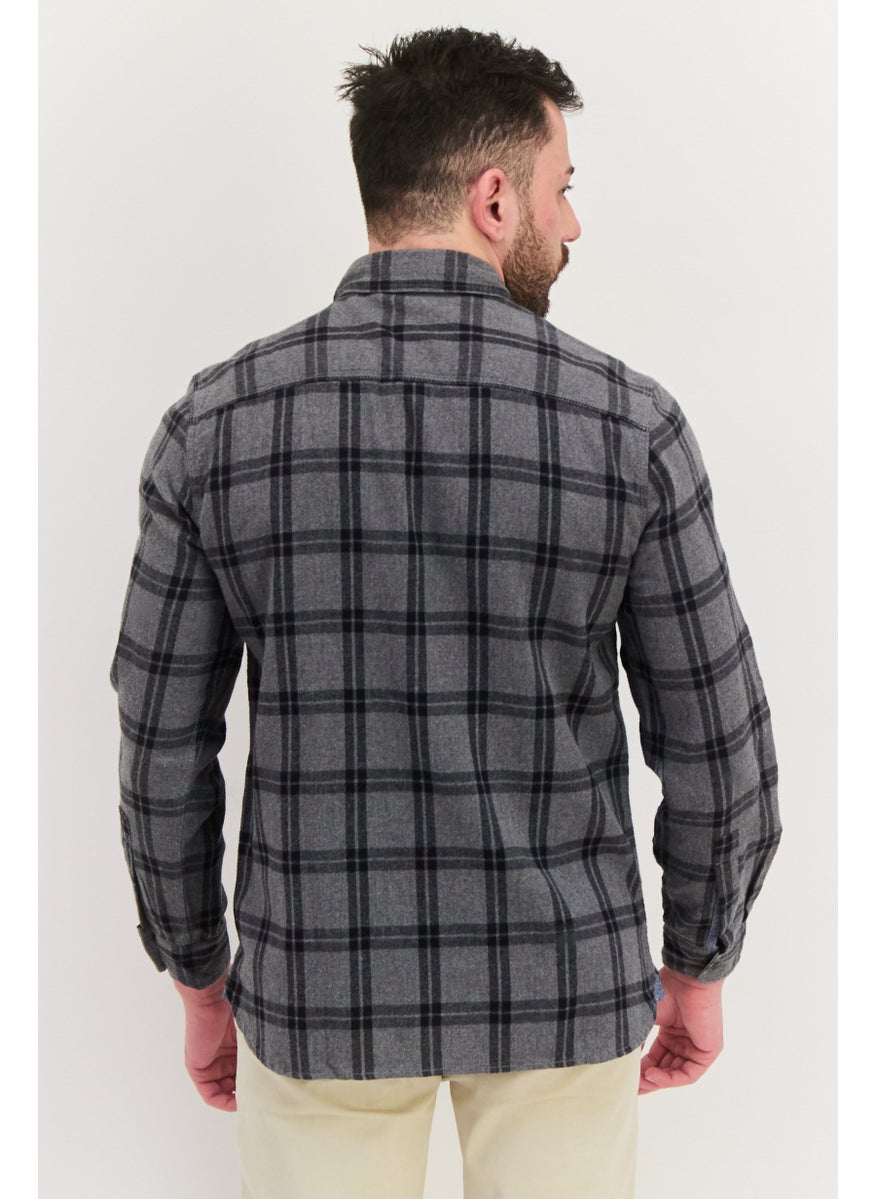 TRUE GRIT - Men Regular Fit Plaid Long Sleeves Casual Shirt, Grey - Image 1