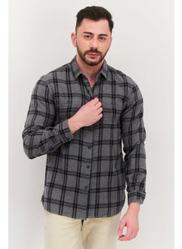 Men Regular Fit Plaid Long Sleeves Casual Shirt, Grey