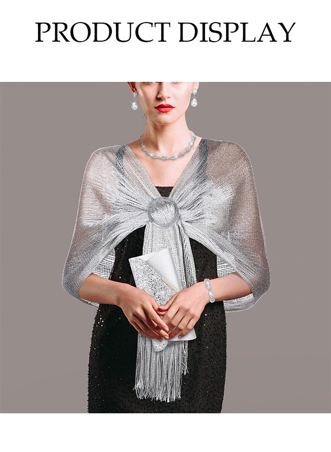 DUNISO 5 Piece Clutch Bag Rhinestone Jewelry Set, Sparkling Rhinestone Necklace Earrings Bracelet Tassel Shawl Evening Bag Purse Set for Women Dinner Date Wedding, Silver - Image 3