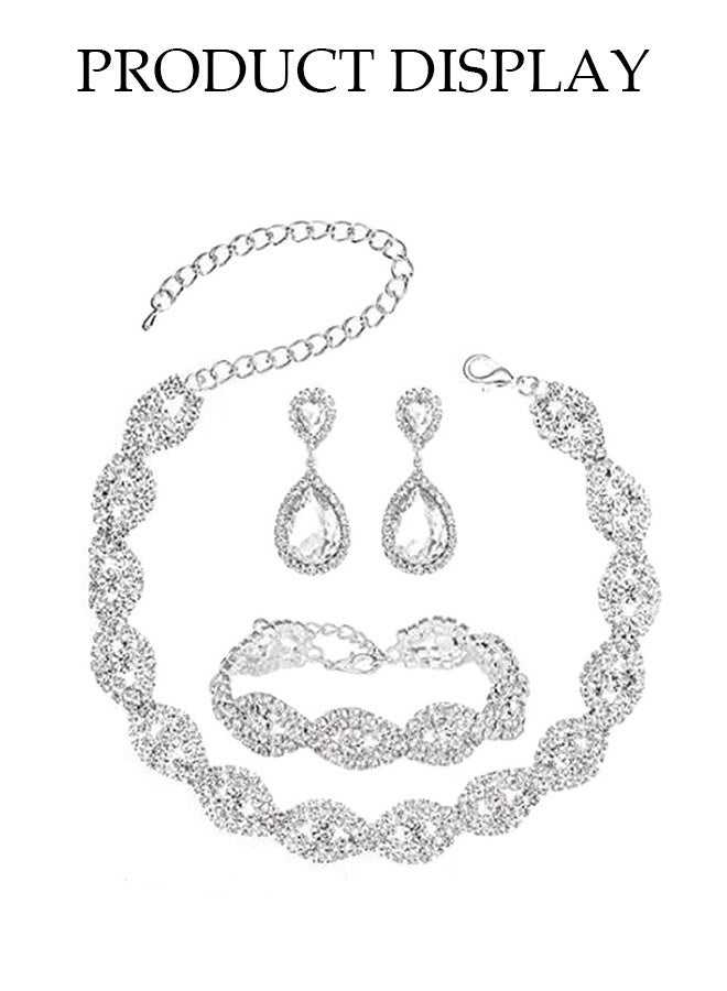 DUNISO 5 Piece Clutch Bag Rhinestone Jewelry Set, Sparkling Rhinestone Necklace Earrings Bracelet Tassel Shawl Evening Bag Purse Set for Women Dinner Date Wedding, Silver - Image 4