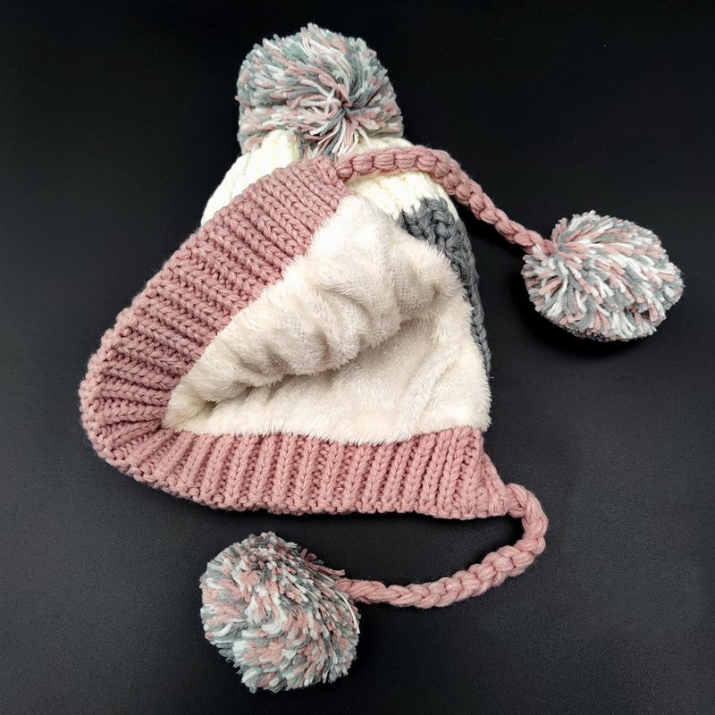 HUAMULAN Women Winter Sherpa Beanie Hats Knit Ear Flaps Peruvian Cover Ears Warm Fleece Lined Ski Snow Hat 3 Pompom - Image 4