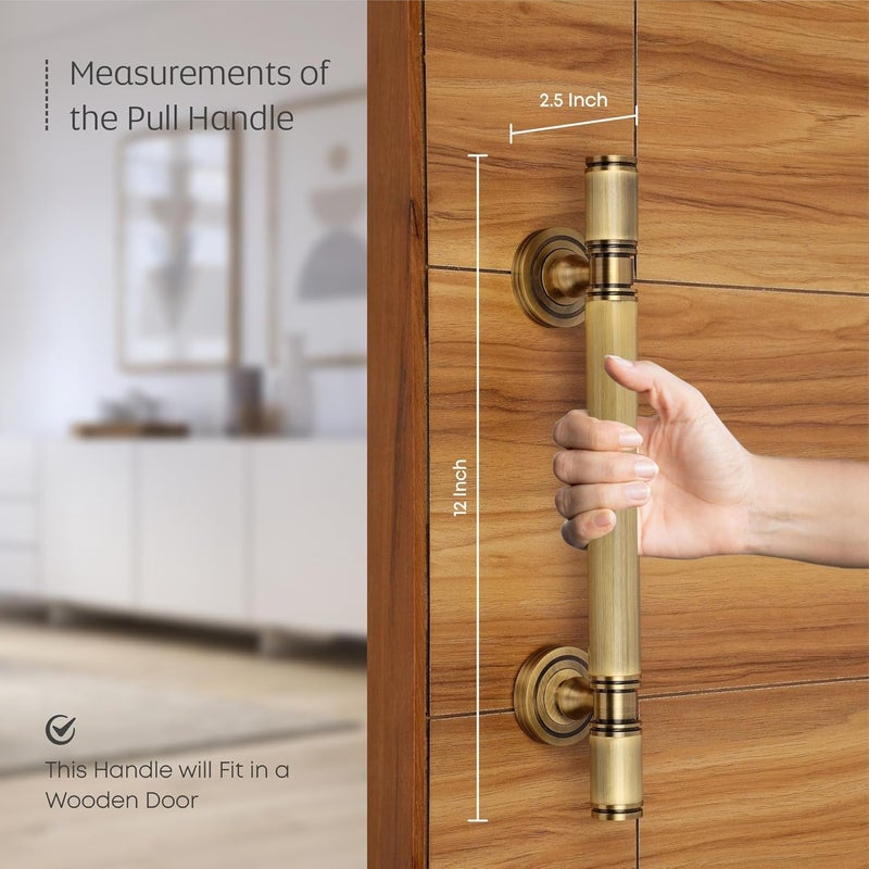 LAPO LAPO 12 Inch Full Brass Main Door Handle Door Handles for Main Door Pull Handles for All The Doors of House Office HotelsPack of 1 Antique Finish 3 Years Warranty S 02  - Image 4