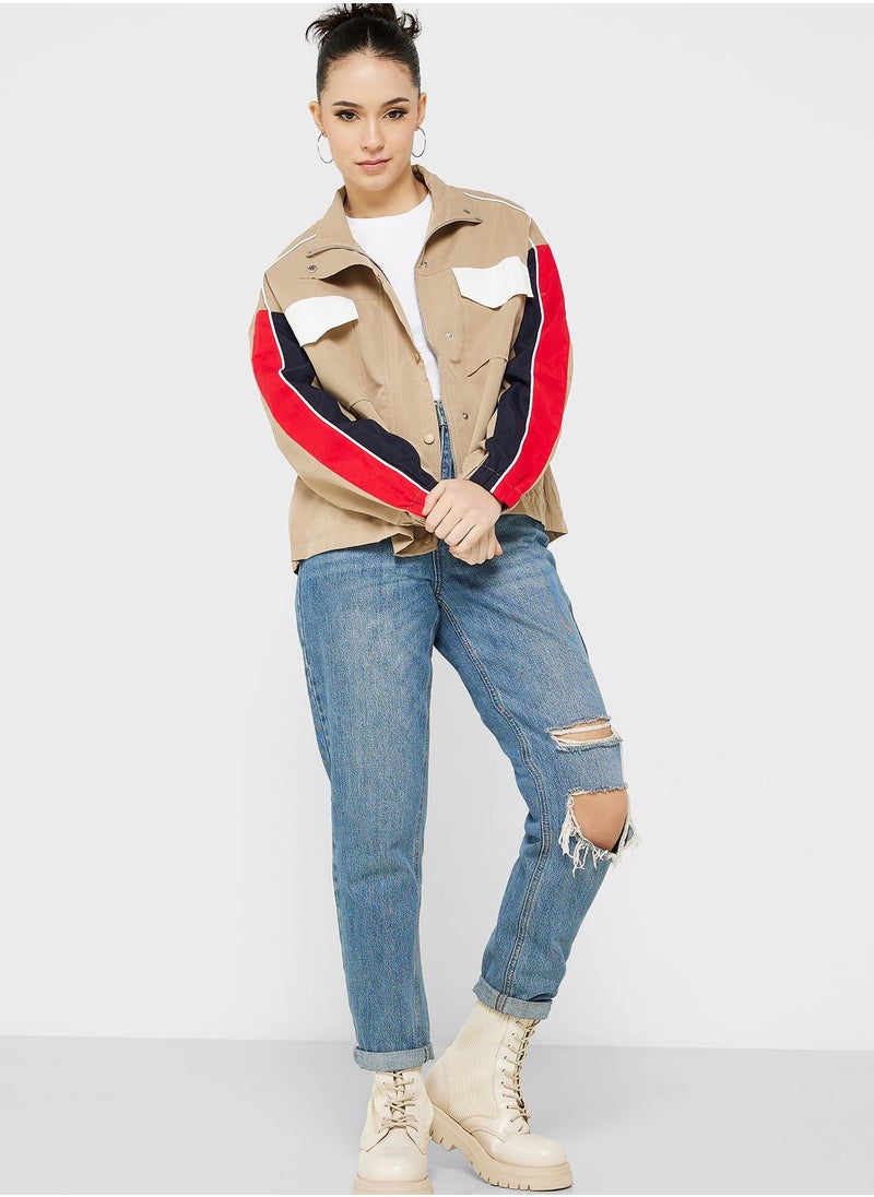 Ginger - Colorblock Detail Varsity Jacket - Image 1