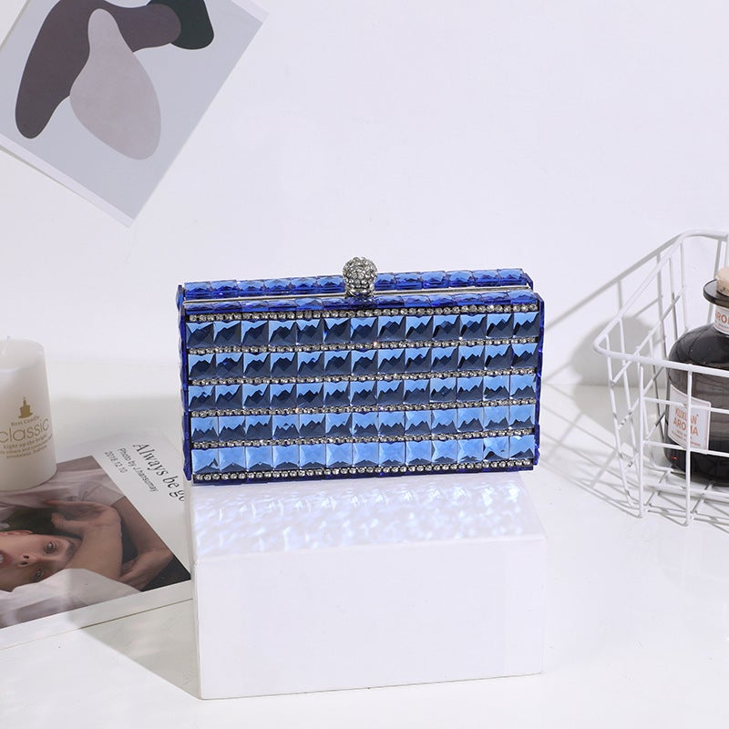 Dinner Bag Ladies Double-Sided Glass Diamond Hand Bag Fashion Personality Handbag - Image 3