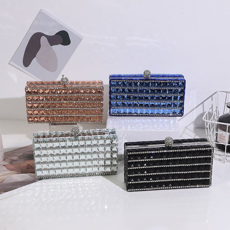 Dinner Bag Ladies Double-Sided Glass Diamond Hand Bag Fashion Personality Handbag - Image 2