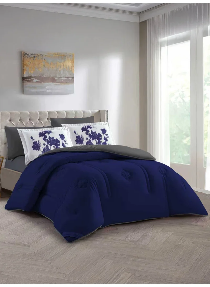 Donetella Bedding Comforter Set, King Size Fits 200x200 cm - 6-Pcs Digital Print Quilted Bed Set, Microfiber Fabric - 1 Comforter, 1 Fitted Sheet, 2 Pillow Shams, 2 Pillowcases