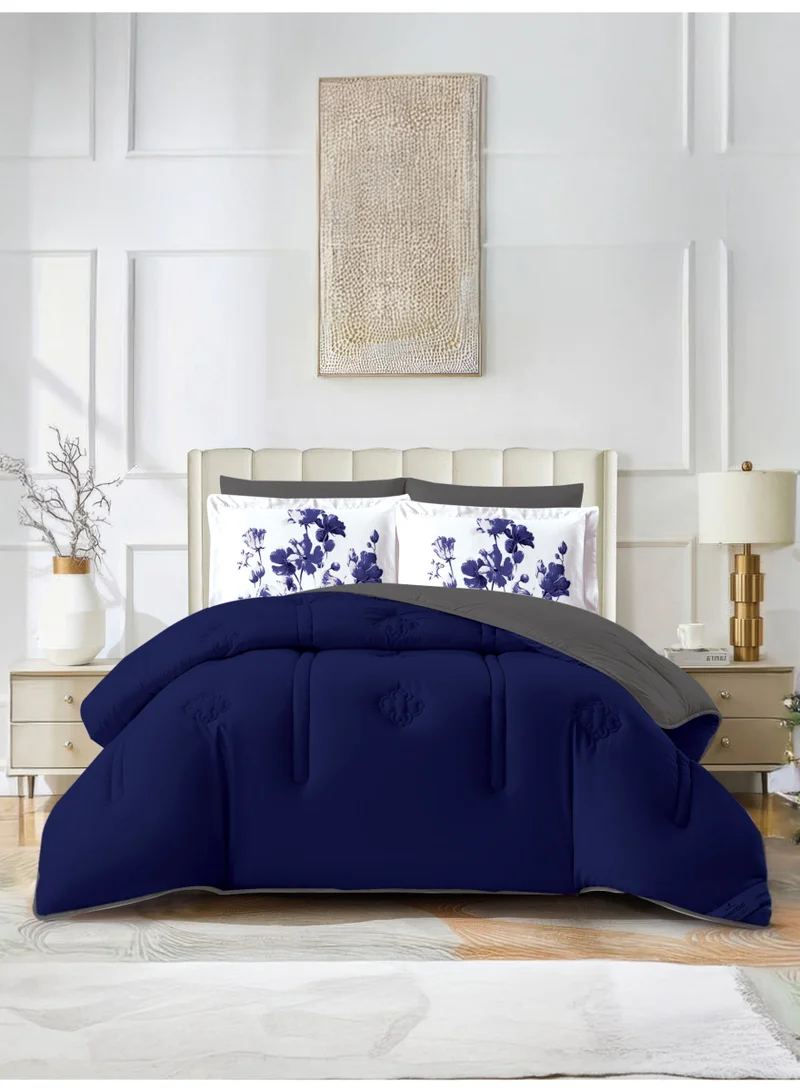 Donetella Bedding Comforter Set, King Size Fits 200x200 cm - 6-Pcs Digital Print Quilted Bed Set, Microfiber Fabric - 1 Comforter, 1 Fitted Sheet, 2 Pillow Shams, 2 Pillowcases