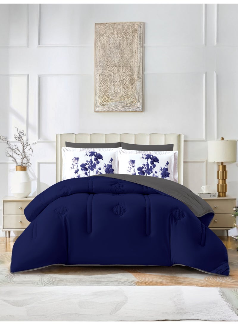 دوناتيلا طقم لحاف سرير قطني بوجهين، مناسب لجميع المواسم، 6 قطع مقاس كينغ، طقم لحاف مطبوع للسرير المزدوج، مع حشوة بديلة فائقة النعومة - Image 1