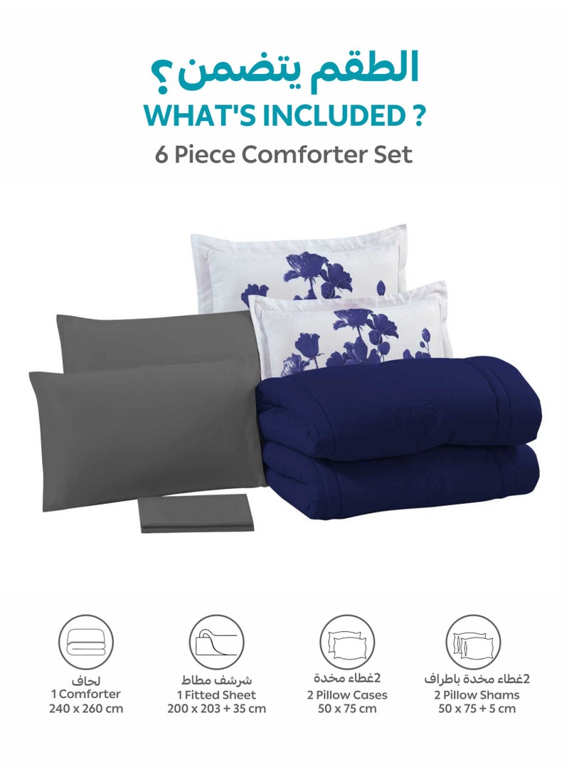 دوناتيلا طقم لحاف سرير قطني بوجهين، مناسب لجميع المواسم، 6 قطع مقاس كينغ، طقم لحاف مطبوع للسرير المزدوج، مع حشوة بديلة فائقة النعومة - Image 4